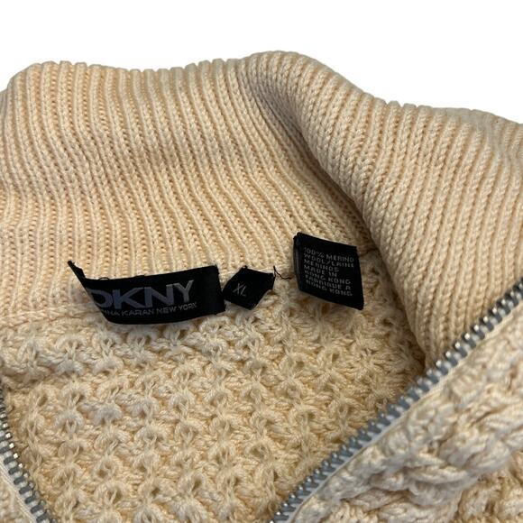 DKNY Men's 100% Merino Wool Full Zip Cardigan Sweater Beige Size XL - Picture 3 of 11